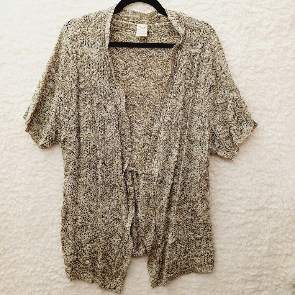Sweater Cardigan Open Brown Tweed Boho Peplum Coastal Whimsycore Casual Size 3X